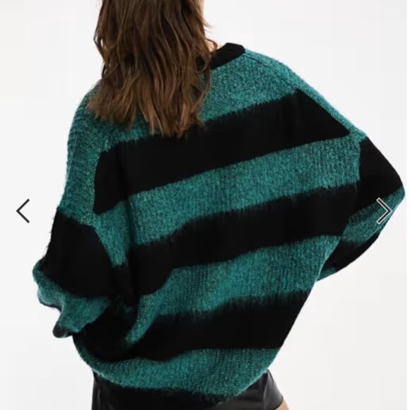 NEW AllSaints Lou Sparkle V neck knitted sweater with stripes - Picture 4 of 5